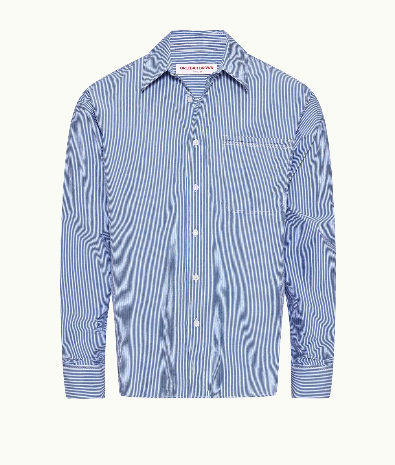 Grasmoor Stripe Relaxed Fit Classic Collar Washed Cotton Shirt Woven | Blueberry/White Stripe