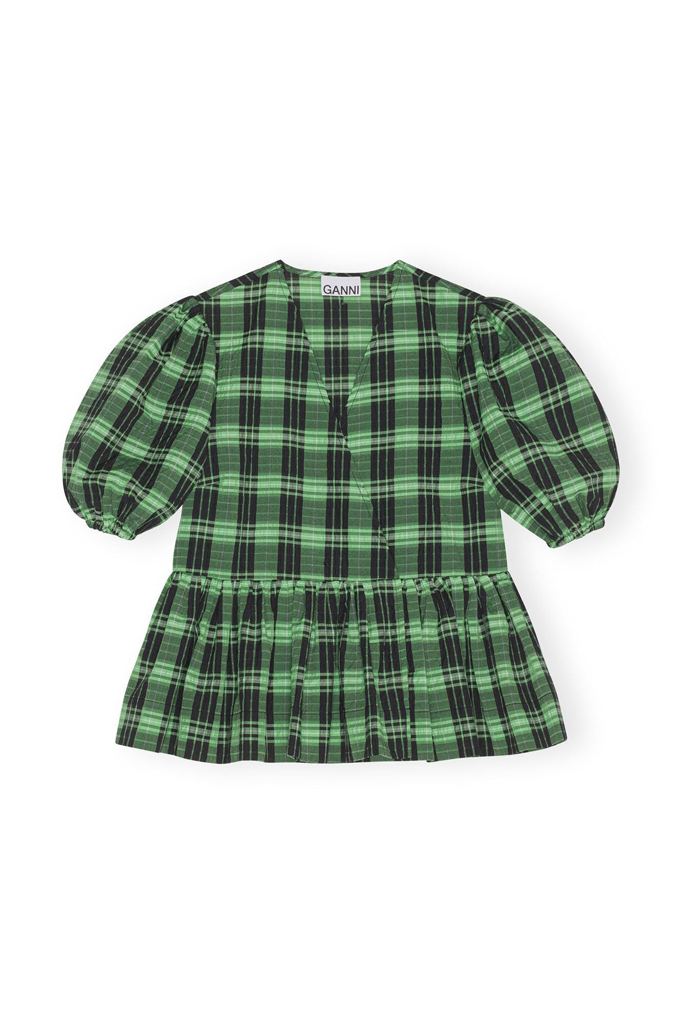 Green Seersucker Check Wrap Blouse | Peapod