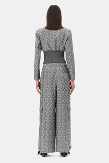 Grey Jacquard Cropped Blazer | Smoked Pearl
