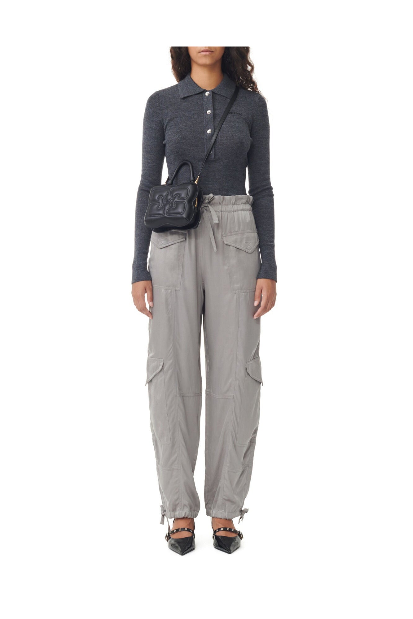 Grey Washed Satin Trousers | Frost Gray