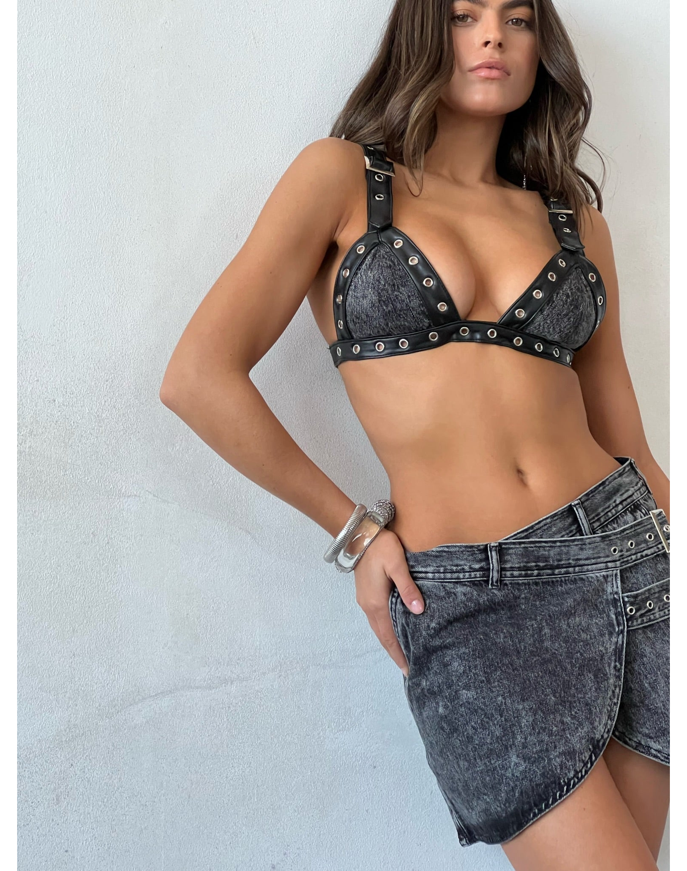 Grommet Detail Bralette | Acid Wash