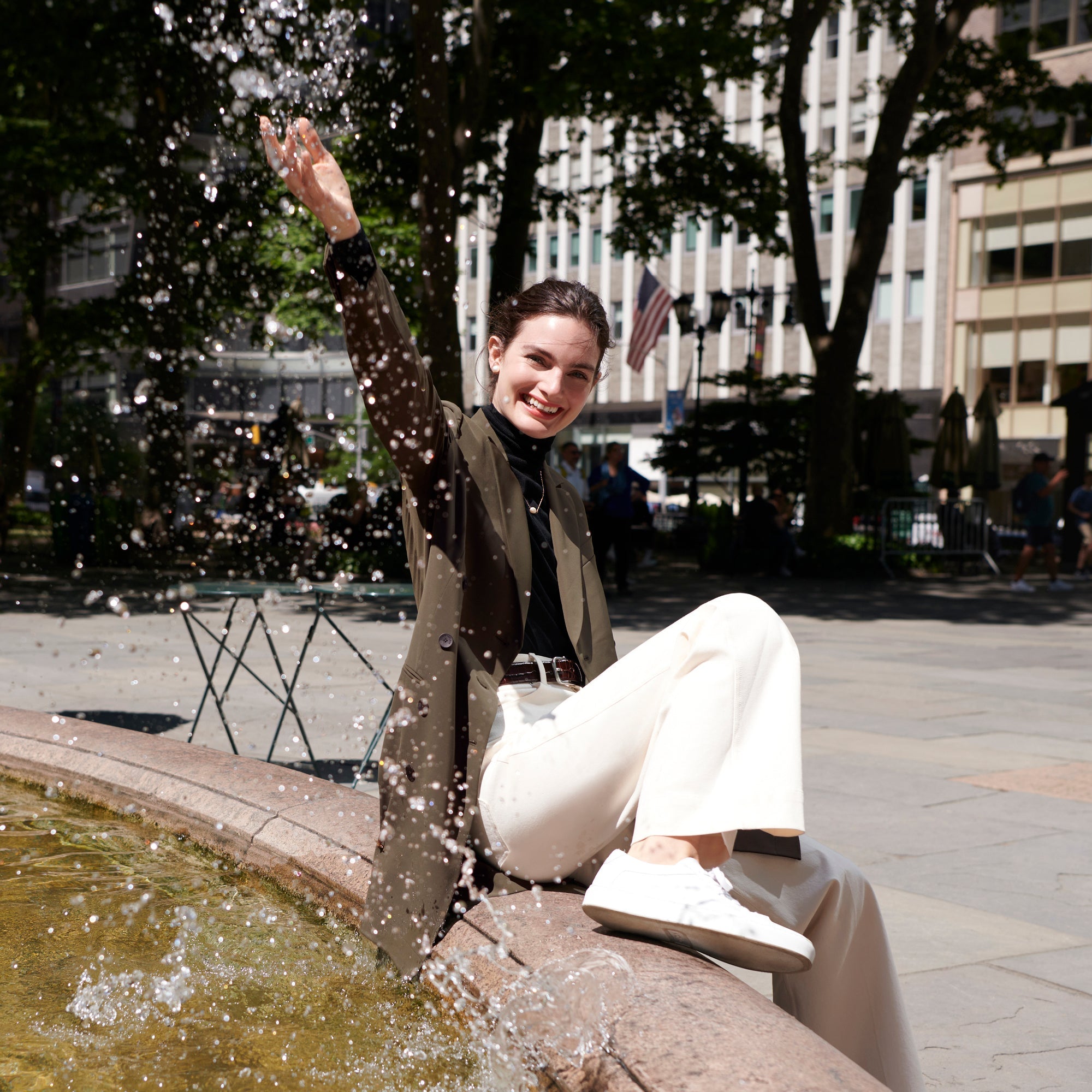Front image of a woman wearing the gwynne dress in olive | Exclude