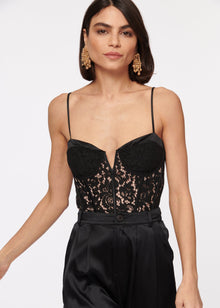 Anne Corded Lace Bodysuit | Black