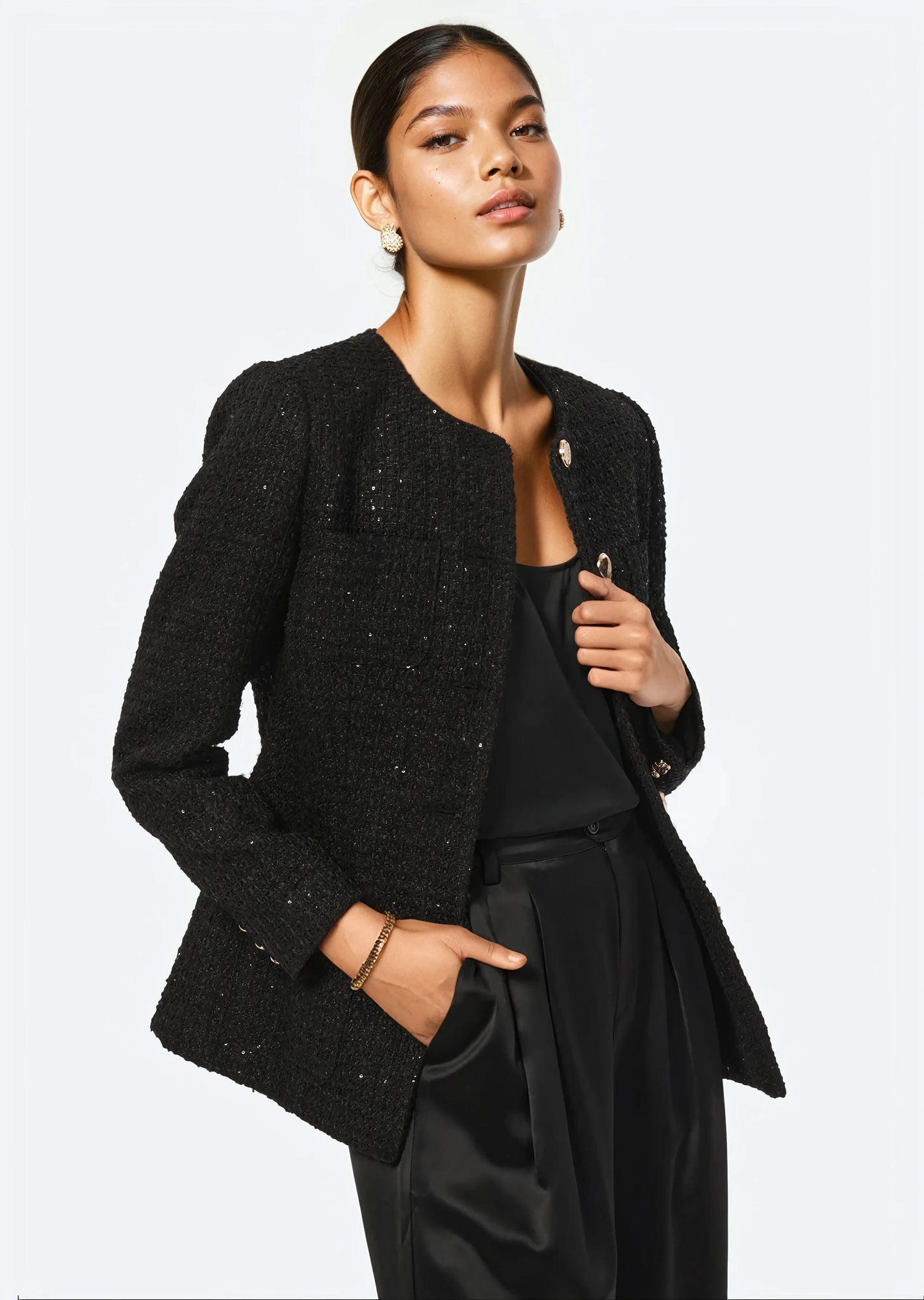 Wrenley Sequin Tweed Blazer | Black