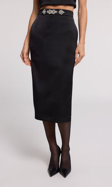 Kori Crystal Embellished Satin Skirt | Black/Clear