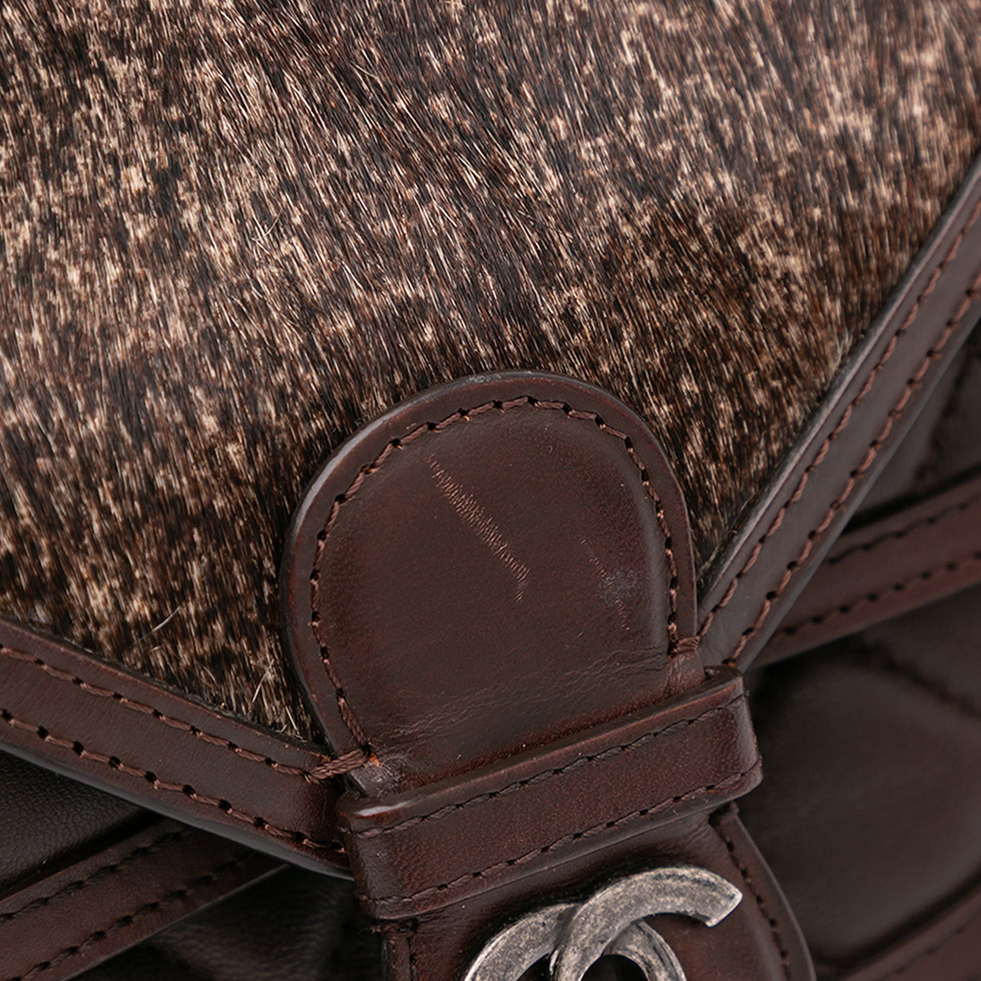 Chanel | Pre-Owned Paris-Salzburg Quilted Lambskin and Pony Hair Saddle Crossbody | Brown/Dark Brown