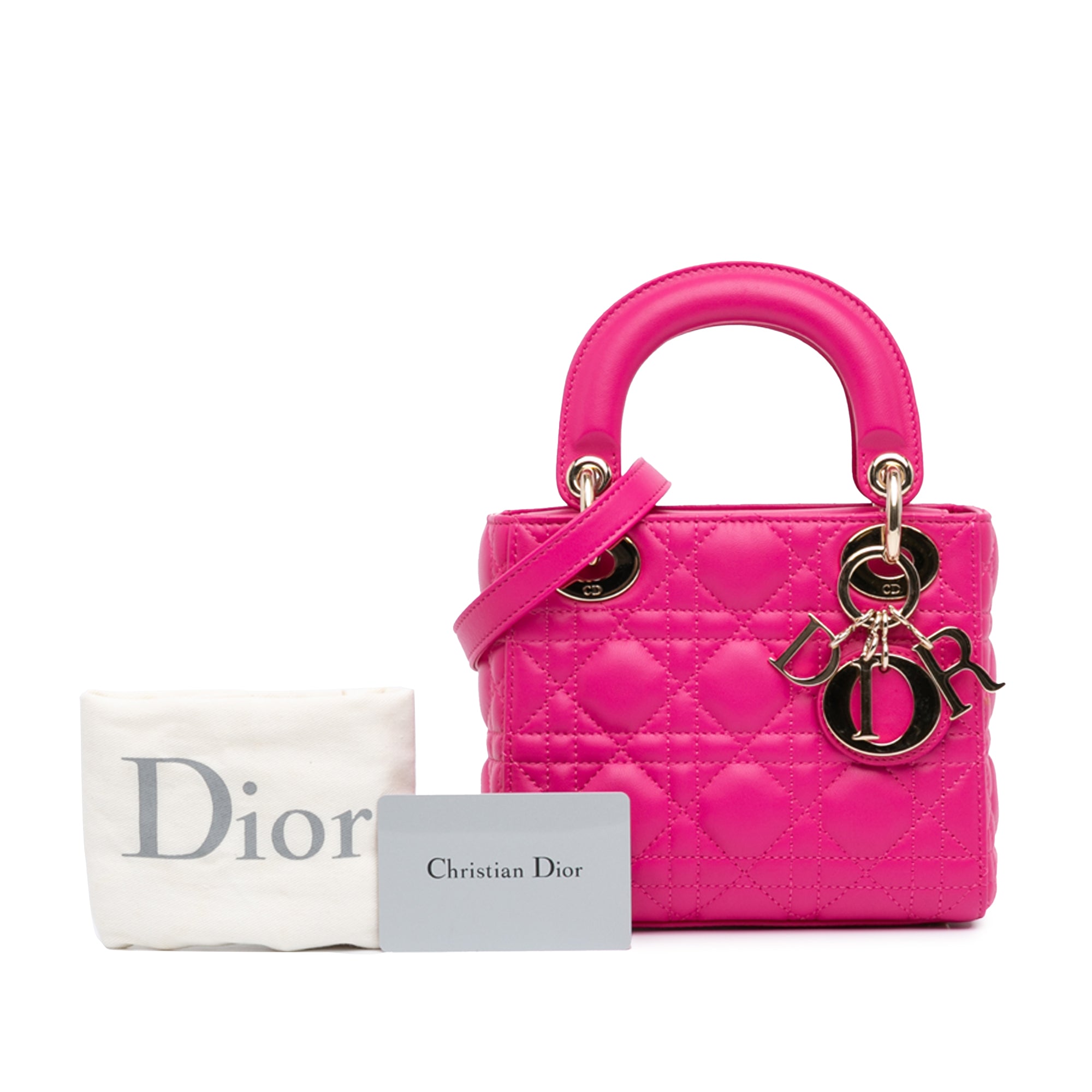 Dior | Pre-Owned Mini Lambskin Cannage Lady | Pink/Hot Pink