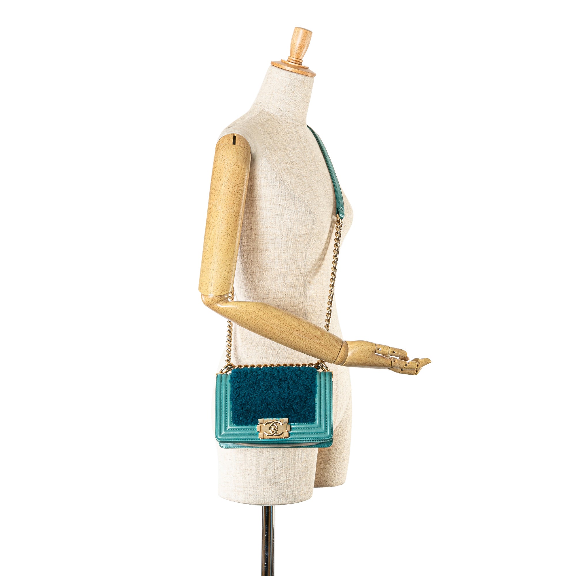 Chanel | Pre-Owned Small Shearling Boy Flap | Blue/Turquoise