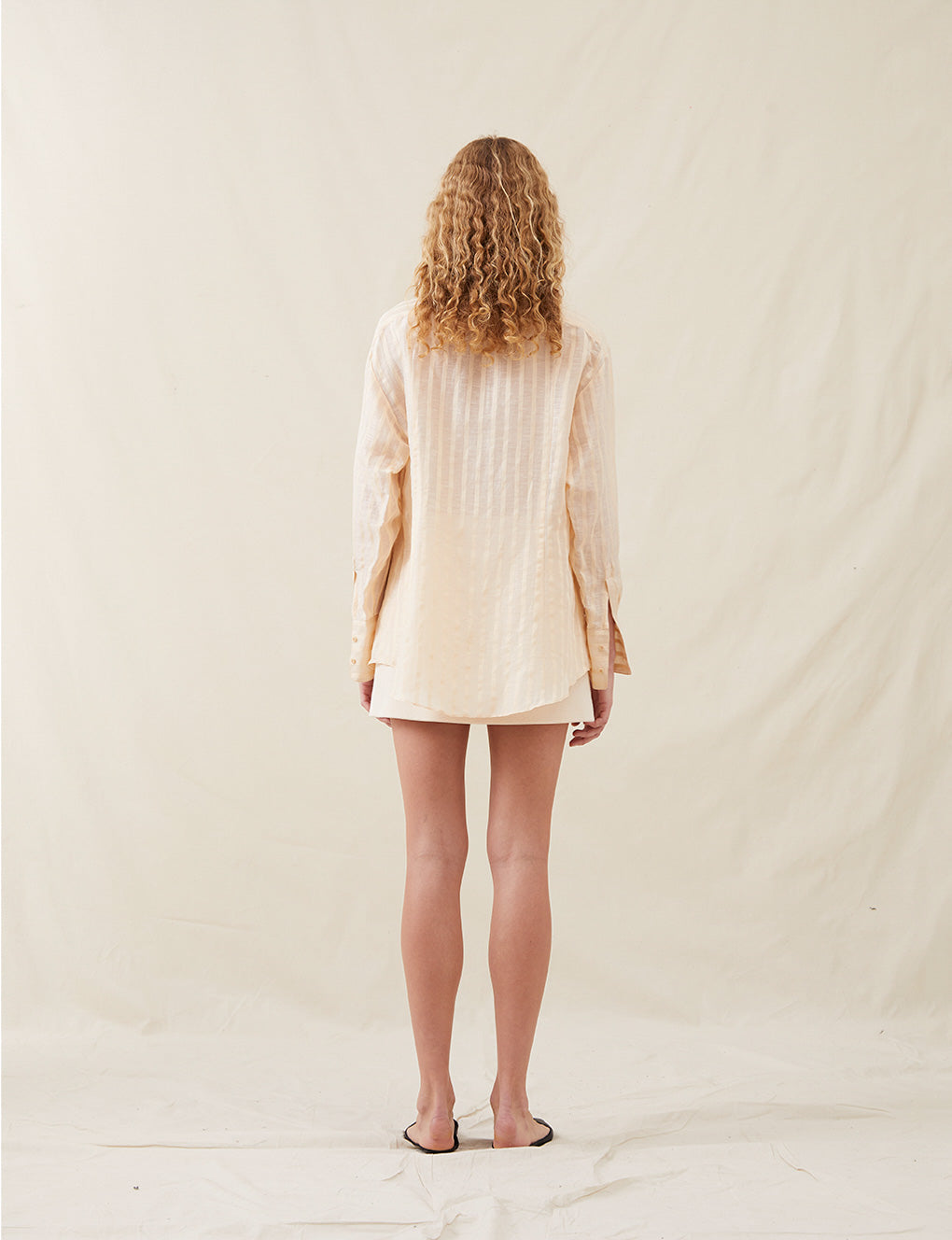 Womens | The Collarless Shirt | Sheer Cream Stripe