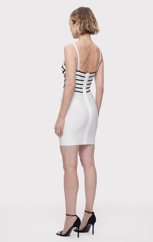 Striped Bandage S/L Mini Dress | Alabaster Black