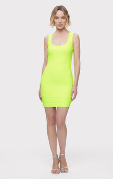 Bandage S/L Scoop Neck Mini Dress | Neon Green