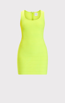 Bandage S/L Scoop Neck Mini Dress | Neon Green