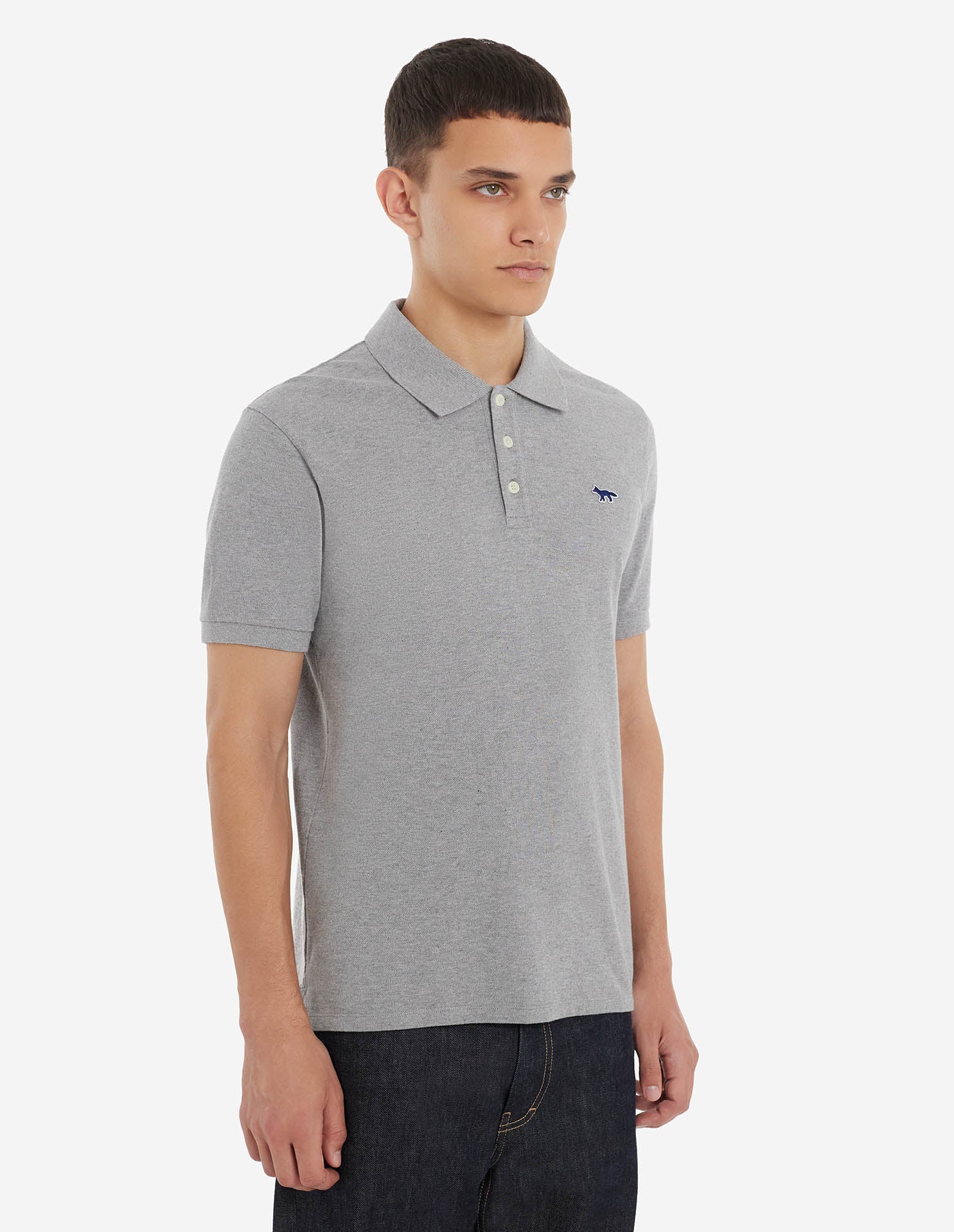 Mens | Navy Fox Patch Classic Polo | Grey Melange