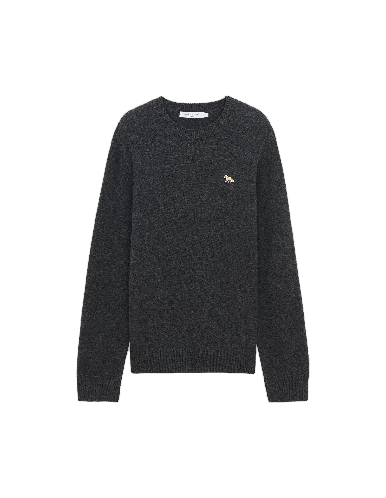 Mens | Baby Fox Patch Cosy R-Neck Pullover | Dark Grey Melange