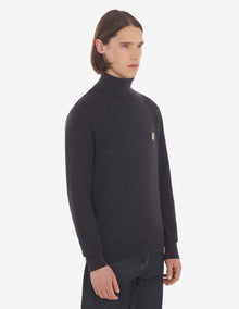 Mens | Baby Fox Patch Cosy R-Neck Pullover | Anthracite Melange