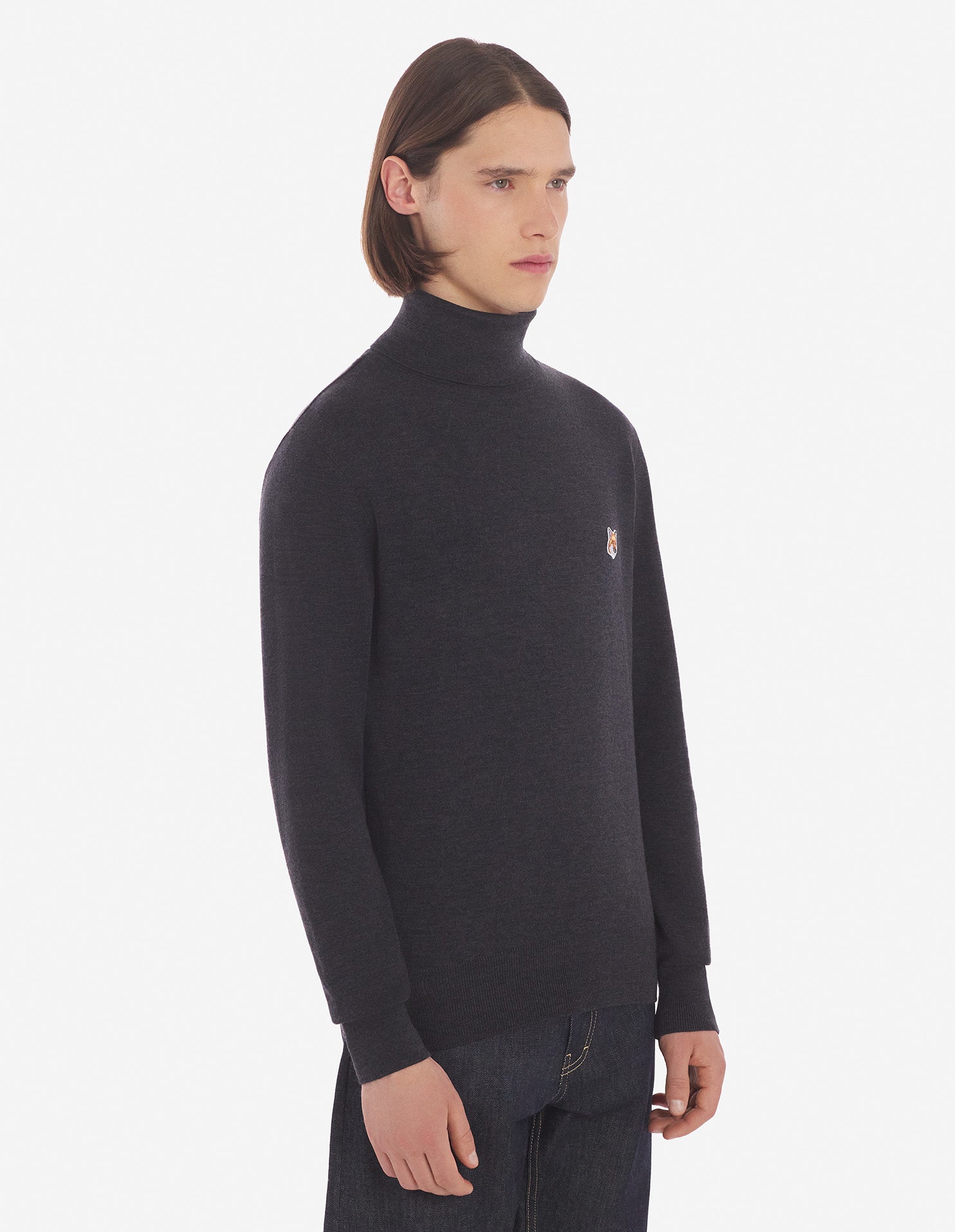Mens | Baby Fox Patch Cosy R-Neck Pullover | Anthracite Melange