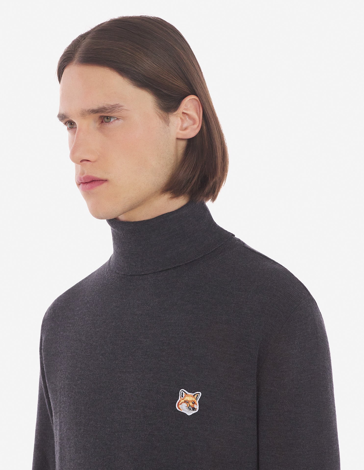 Mens | Baby Fox Patch Cosy R-Neck Pullover | Anthracite Melange