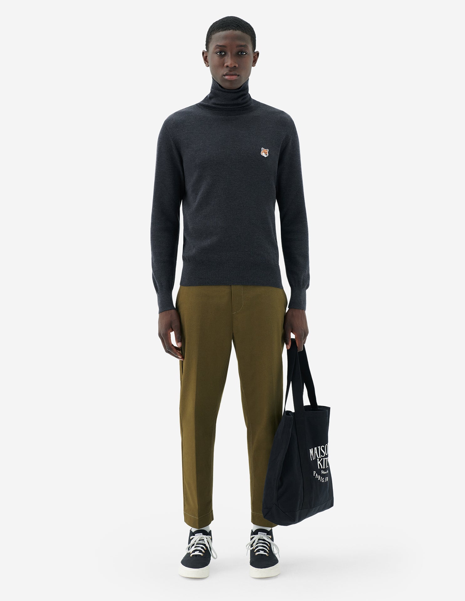 Mens | Baby Fox Patch Cosy R-Neck Pullover | Anthracite Melange