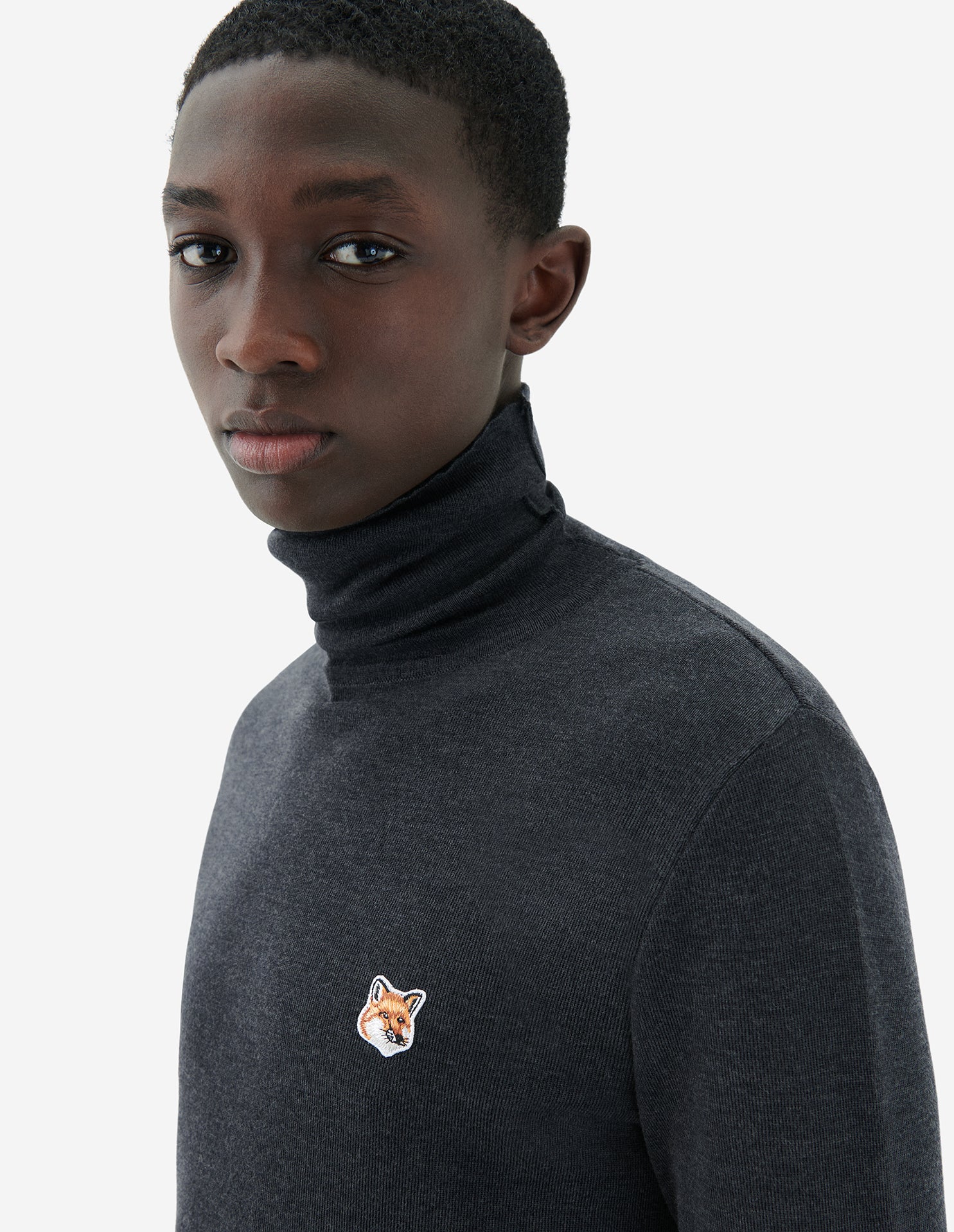 Mens | Baby Fox Patch Cosy R-Neck Pullover | Anthracite Melange