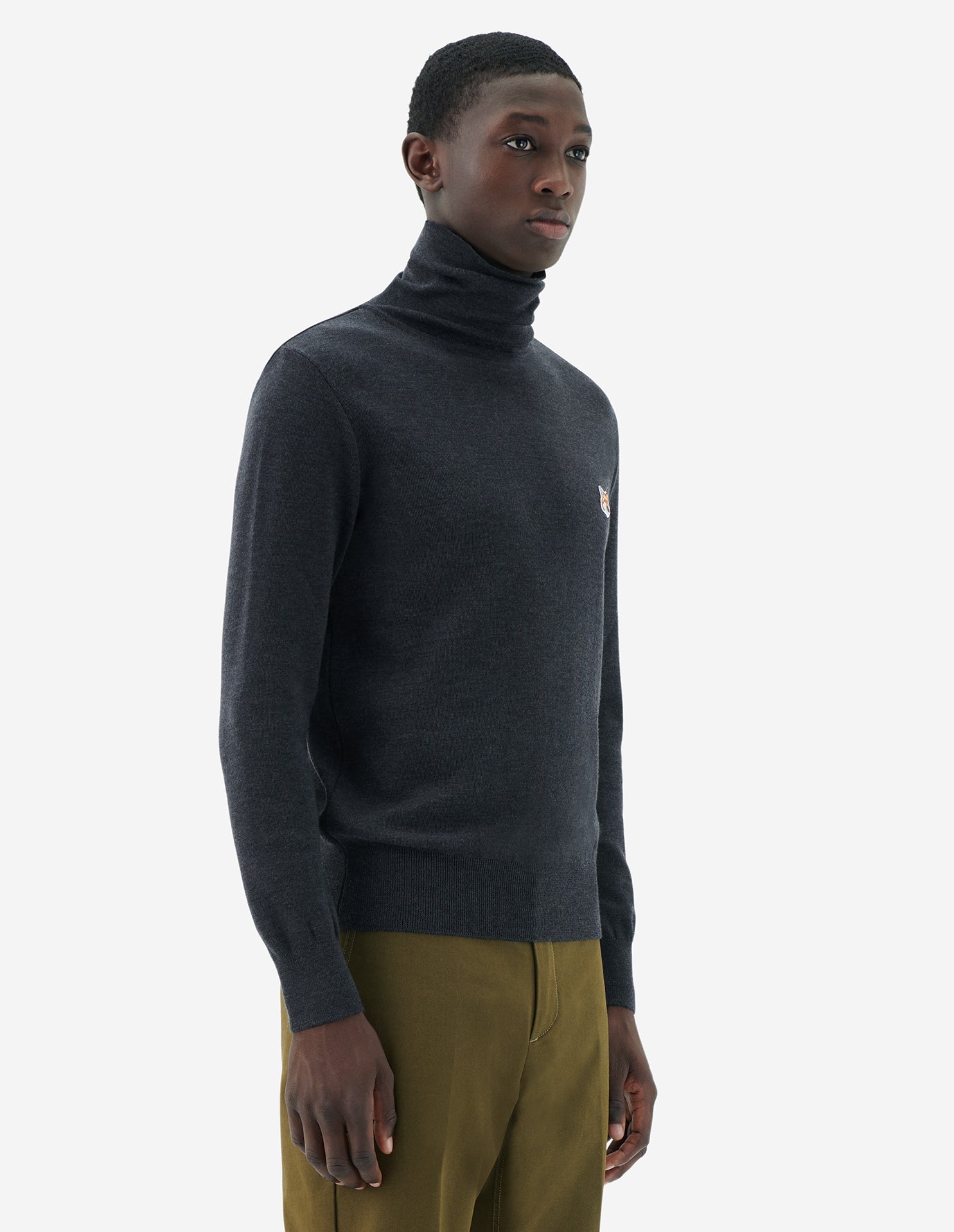 Mens | Baby Fox Patch Cosy R-Neck Pullover | Anthracite Melange