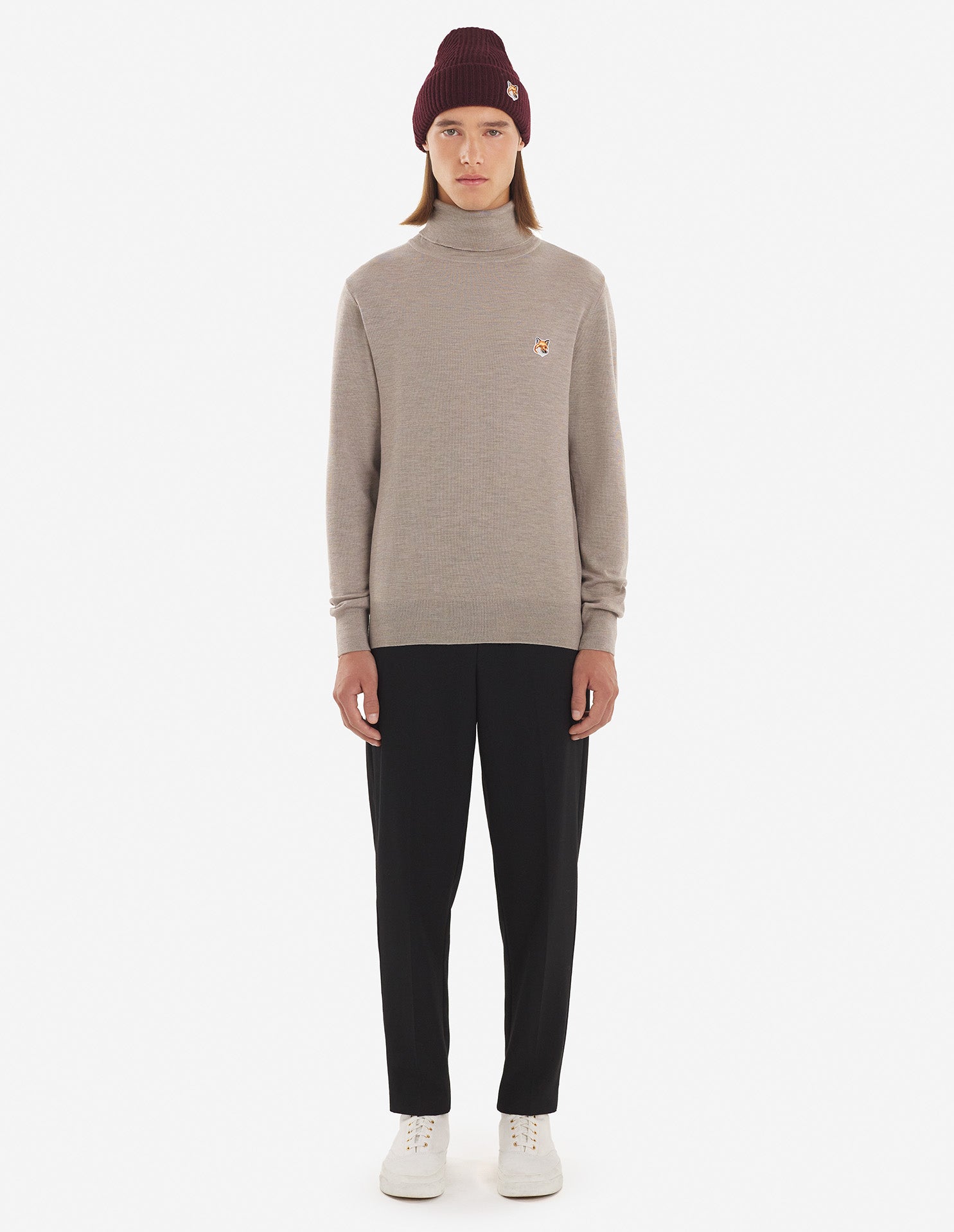 Mens | Baby Fox Patch Cosy R-Neck Pullover | Beige Melange
