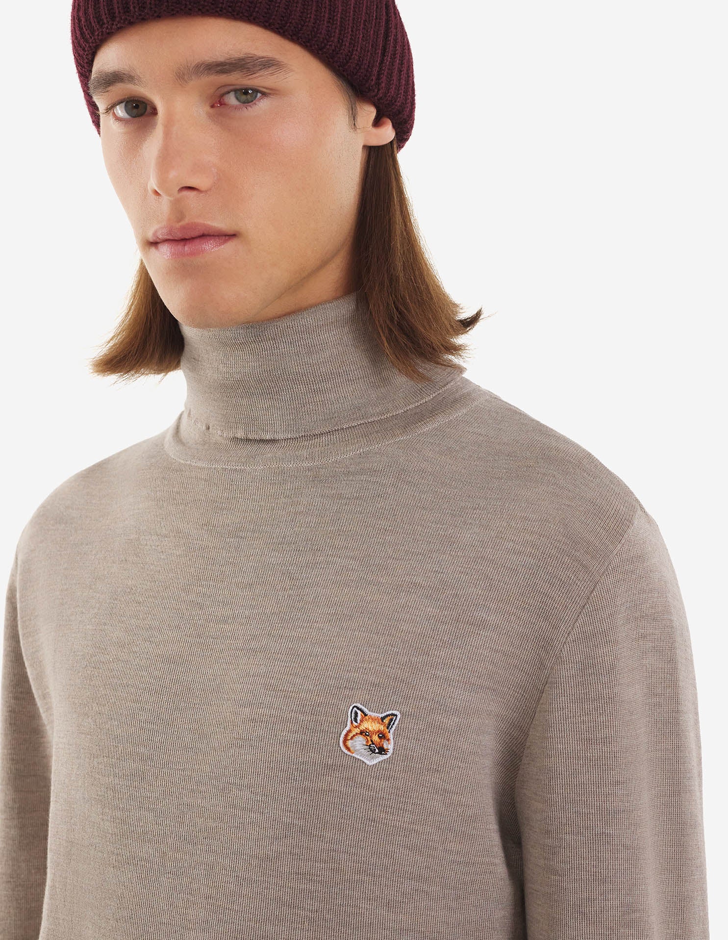 Mens | Baby Fox Patch Cosy R-Neck Pullover | Beige Melange