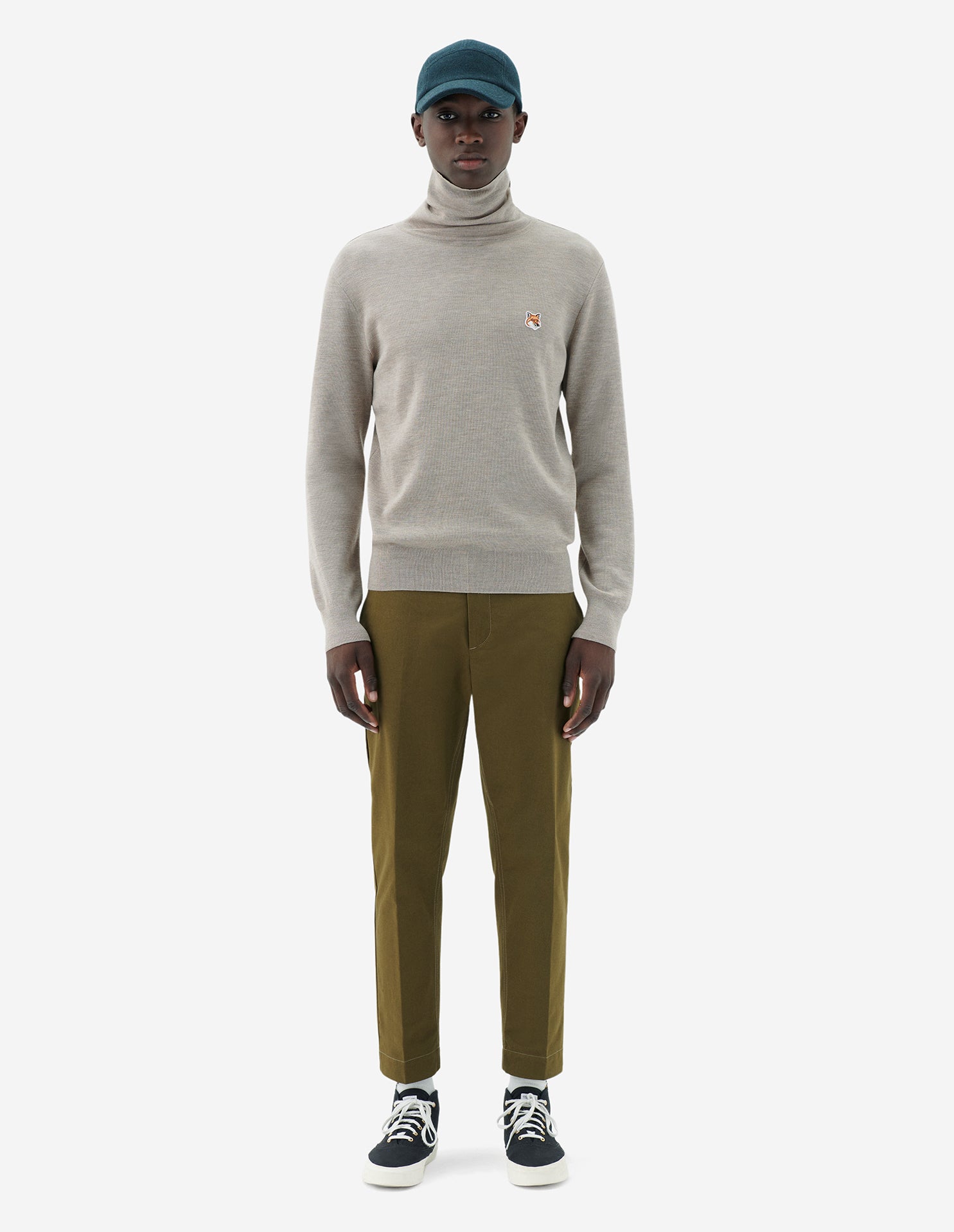 Mens | Baby Fox Patch Cosy R-Neck Pullover | Beige Melange