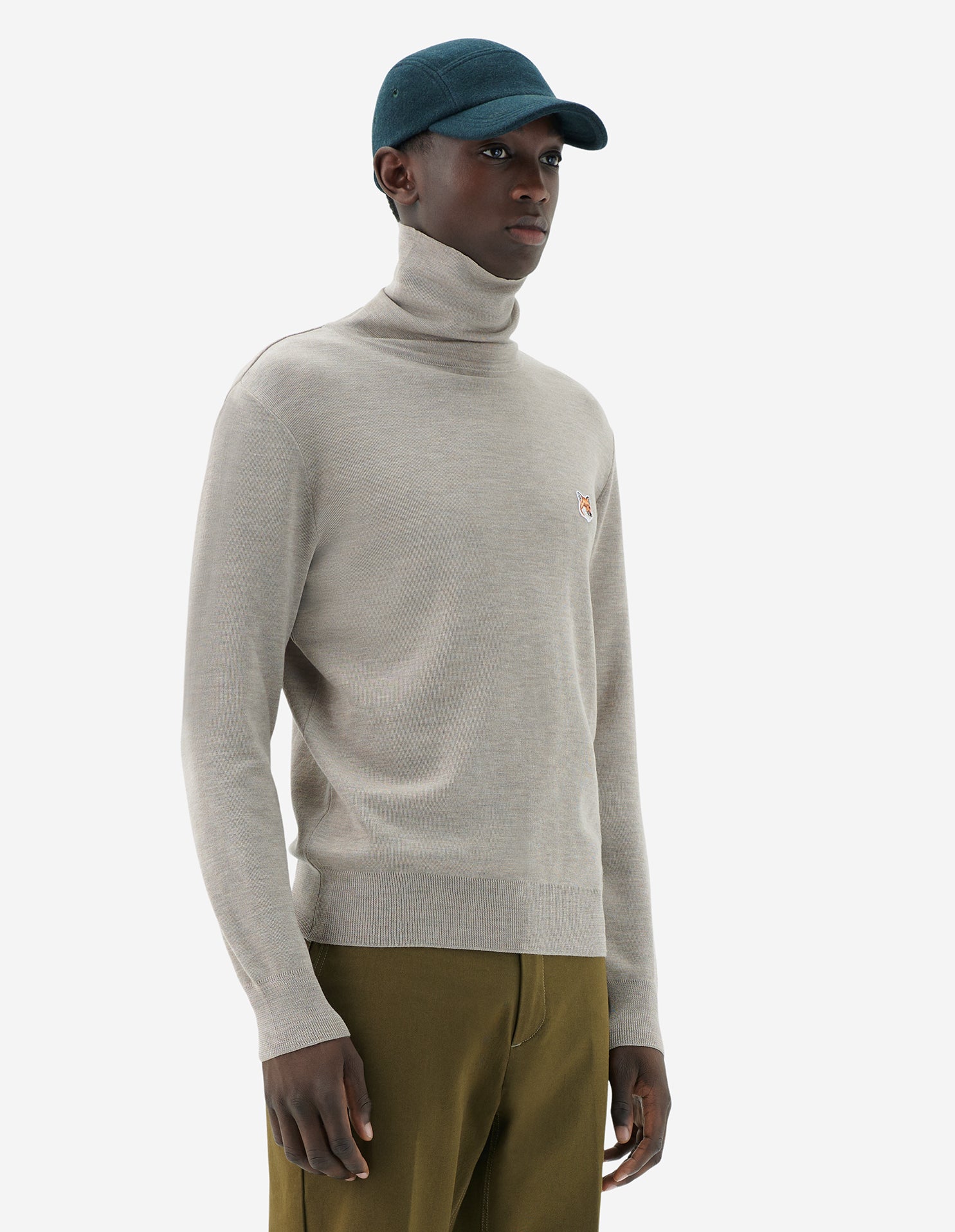 Mens | Baby Fox Patch Cosy R-Neck Pullover | Beige Melange