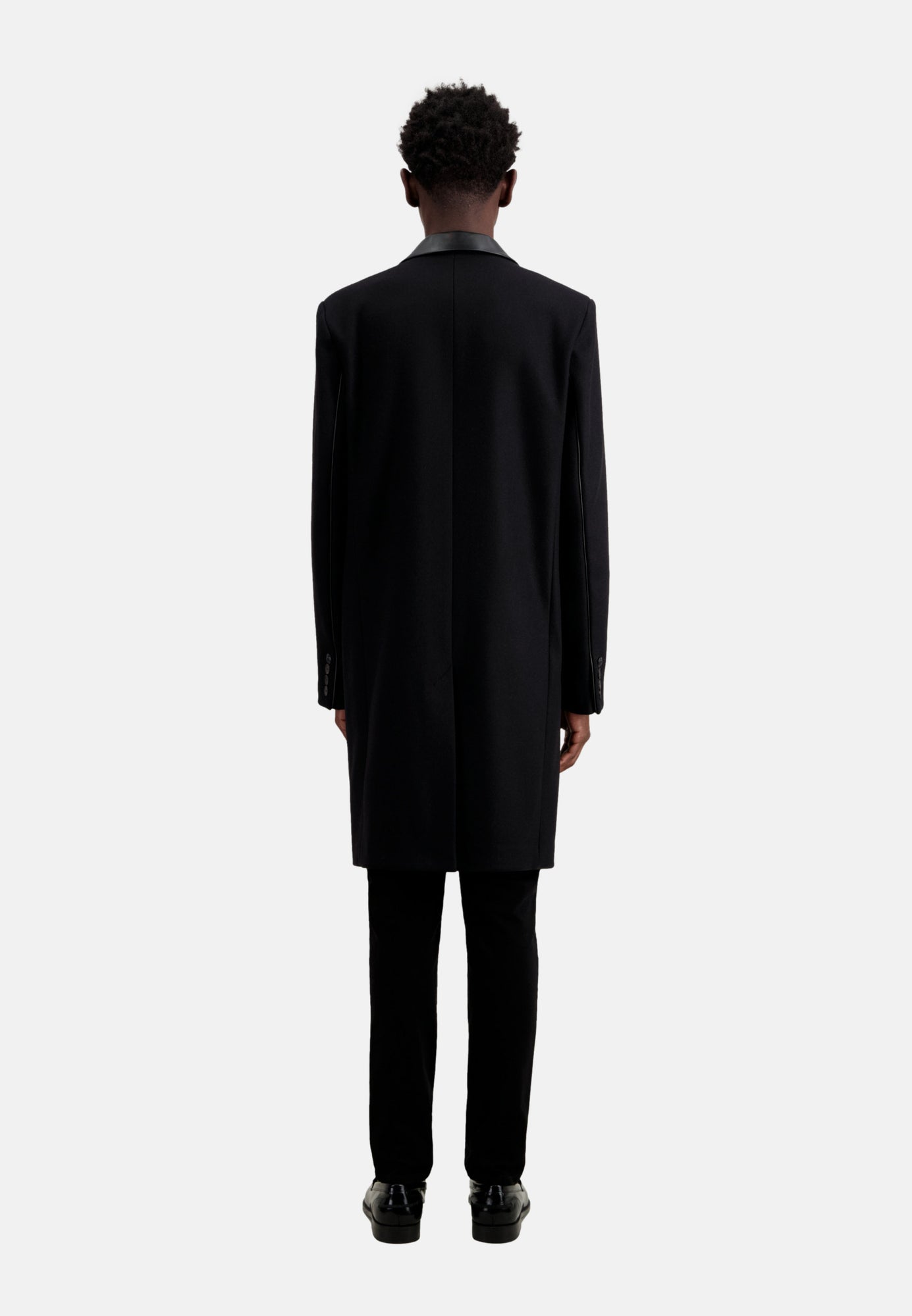 Long Coat In Wool Blend With Leather Details | Men | Black