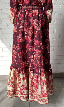 Hemant And Nandita | Aafa Linen Cotton Long Skirt | Red/Beige