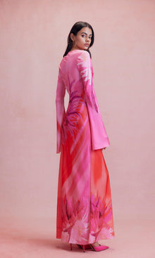 Hemant And Nandita | Abira Polyester Satin Lycra Long Dress | Pink