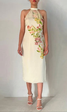 Hemant And Nandita | Aiva Viscose Satin Midi Dress With Slit | Ivory Floral