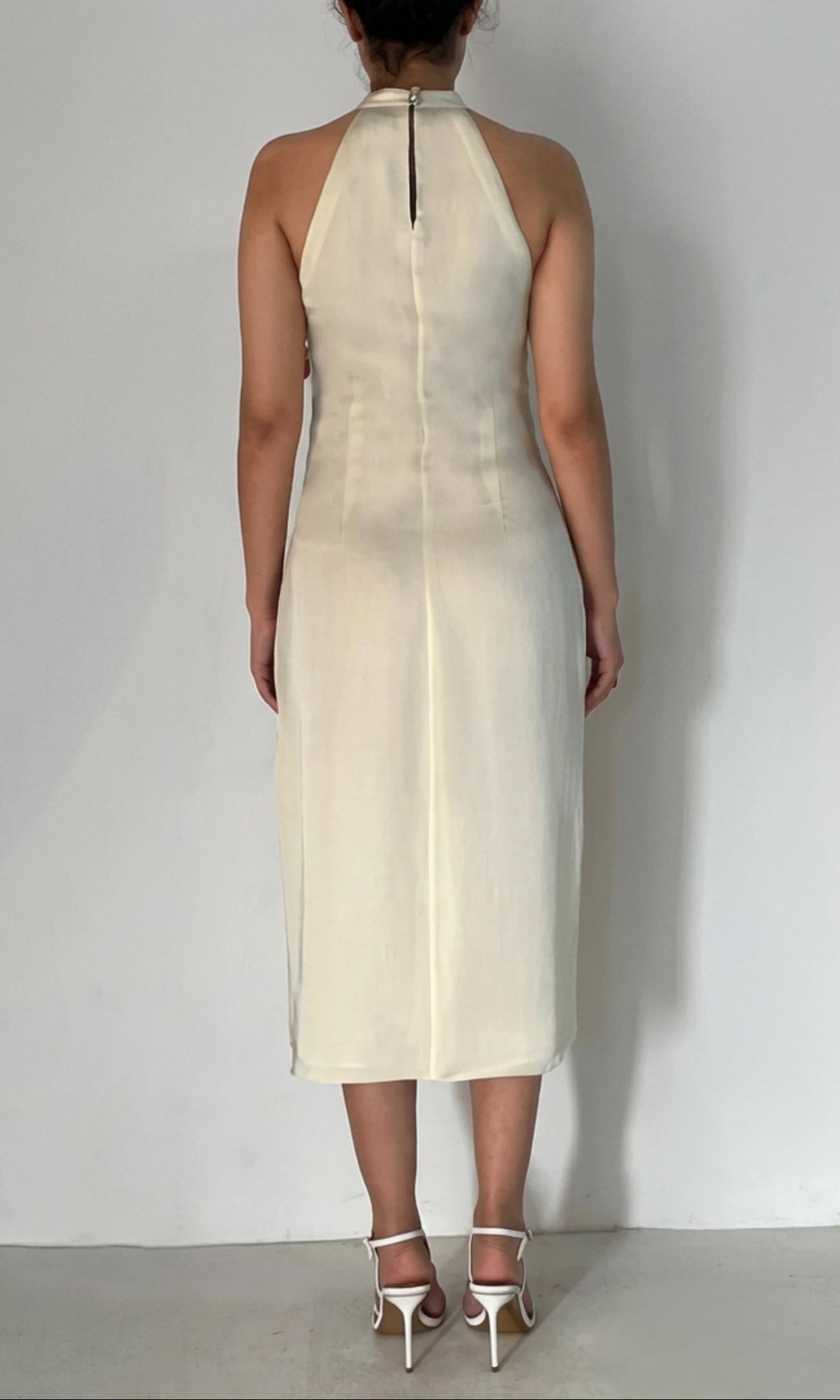 Hemant And Nandita | Aiva Viscose Satin Midi Dress With Slit | Ivory Floral