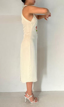 Hemant And Nandita | Aiva Viscose Satin Midi Dress With Slit | Ivory Floral