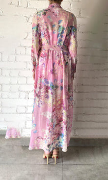 Hemant And Nandita | April Cotton Linen Long Dress | Pink Floral