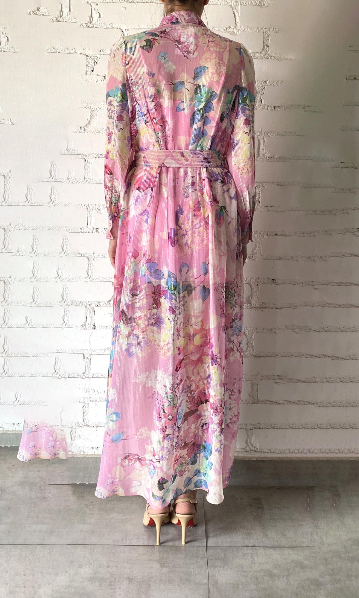 Hemant And Nandita | April Cotton Linen Long Dress | Pink Floral