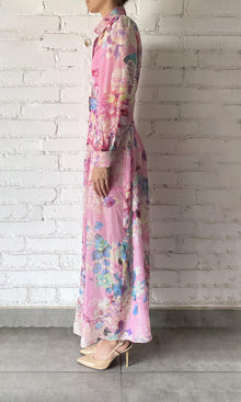 Hemant And Nandita | April Cotton Linen Long Dress | Pink Floral