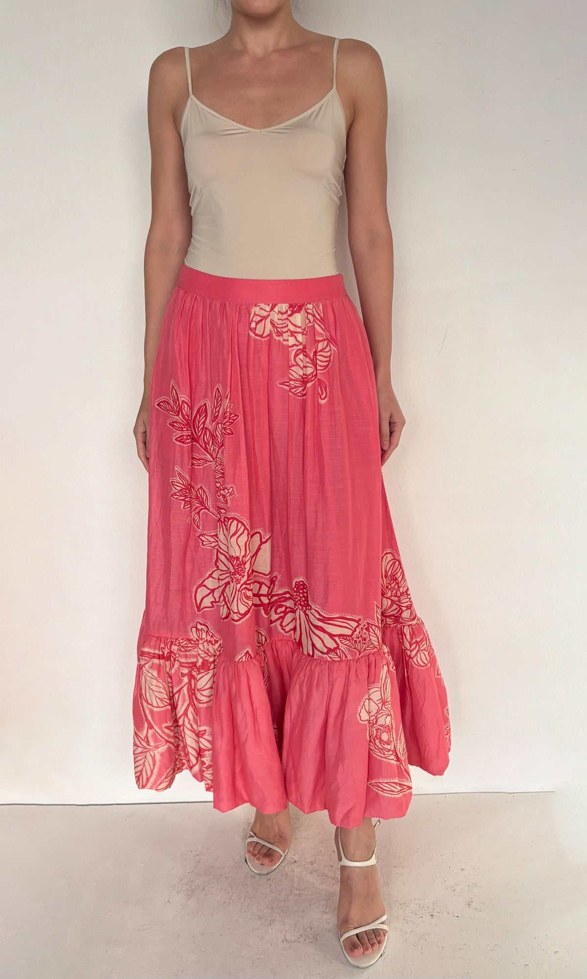 Hemant And Nandita | Asha Viscose Linen Orgenza Long Skirt | Pink