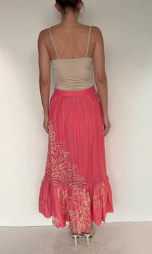 Hemant And Nandita | Asha Viscose Linen Orgenza Long Skirt | Pink