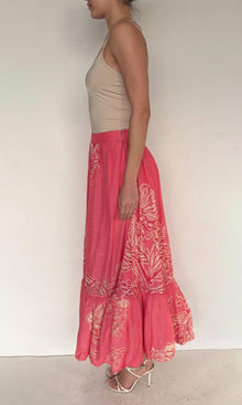 Hemant And Nandita | Asha Viscose Linen Orgenza Long Skirt | Pink