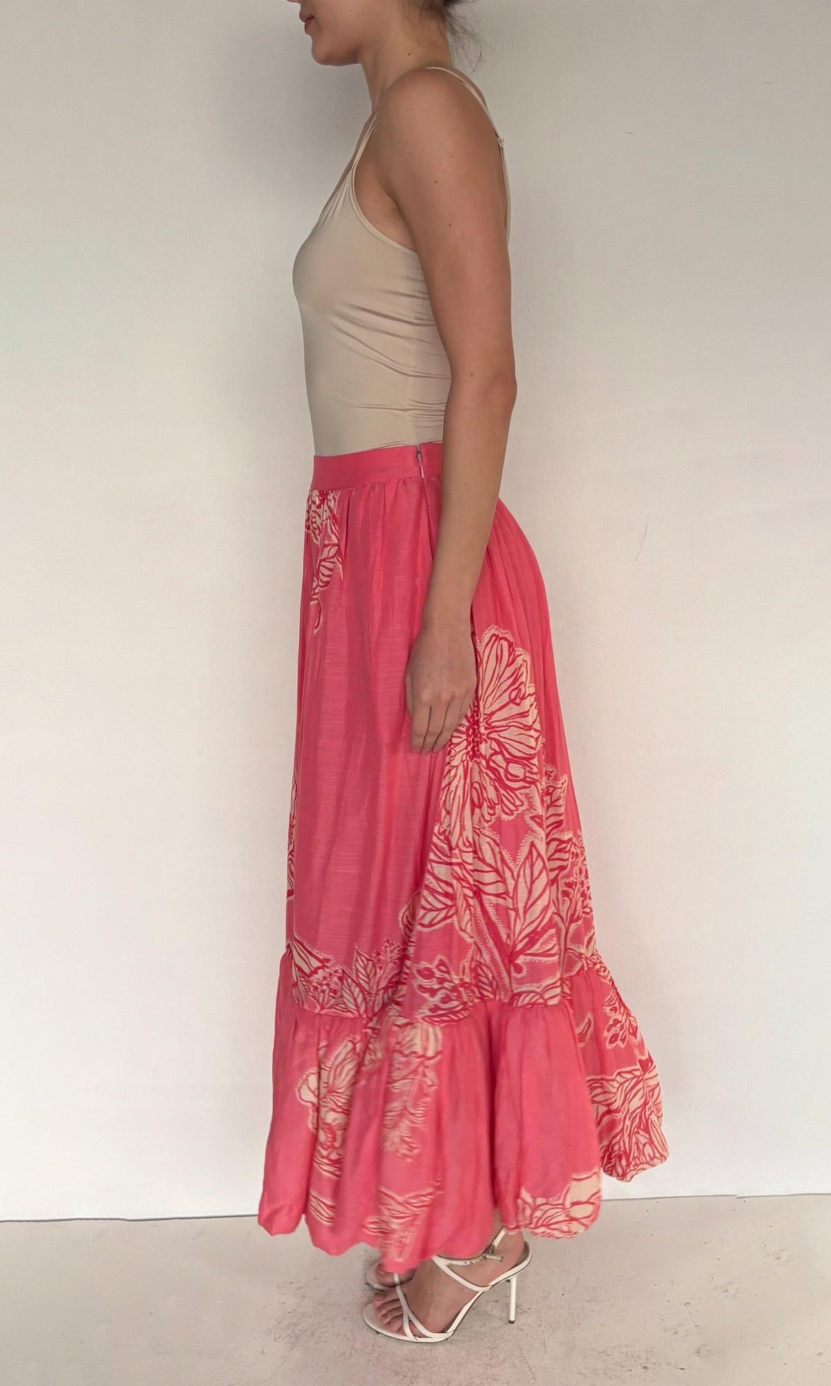Hemant And Nandita | Asha Viscose Linen Orgenza Long Skirt | Pink