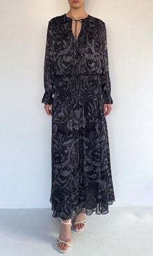 Hemant And Nandita | Atri Viscose Flat Chiffon Smocked Detail Maxi Dress | Grey