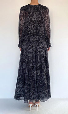Hemant And Nandita | Atri Viscose Flat Chiffon Smocked Detail Maxi Dress | Grey