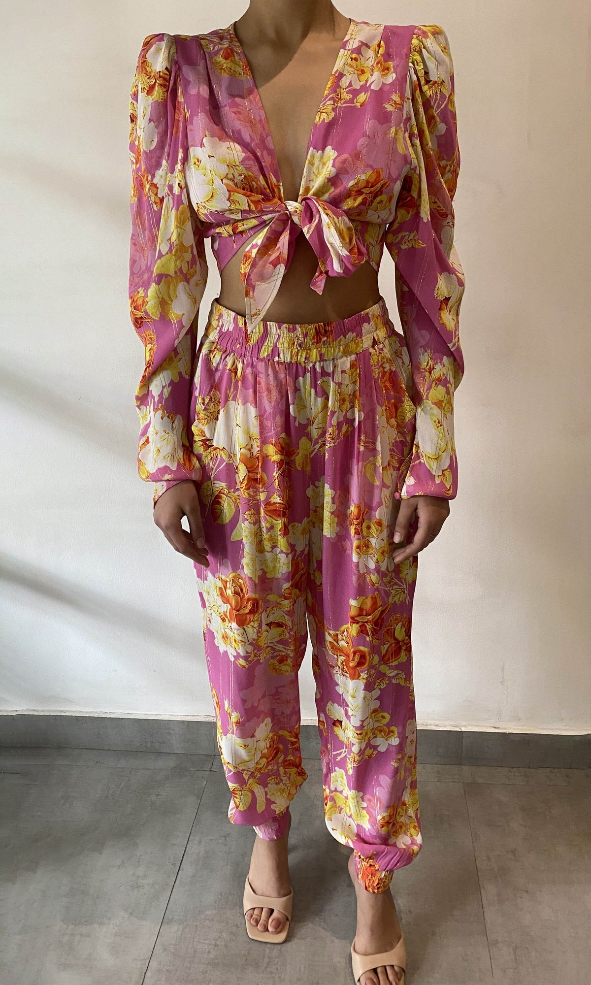 Hemant And Nandita | Auril Viscose Moss Crepe Pants | Pink
