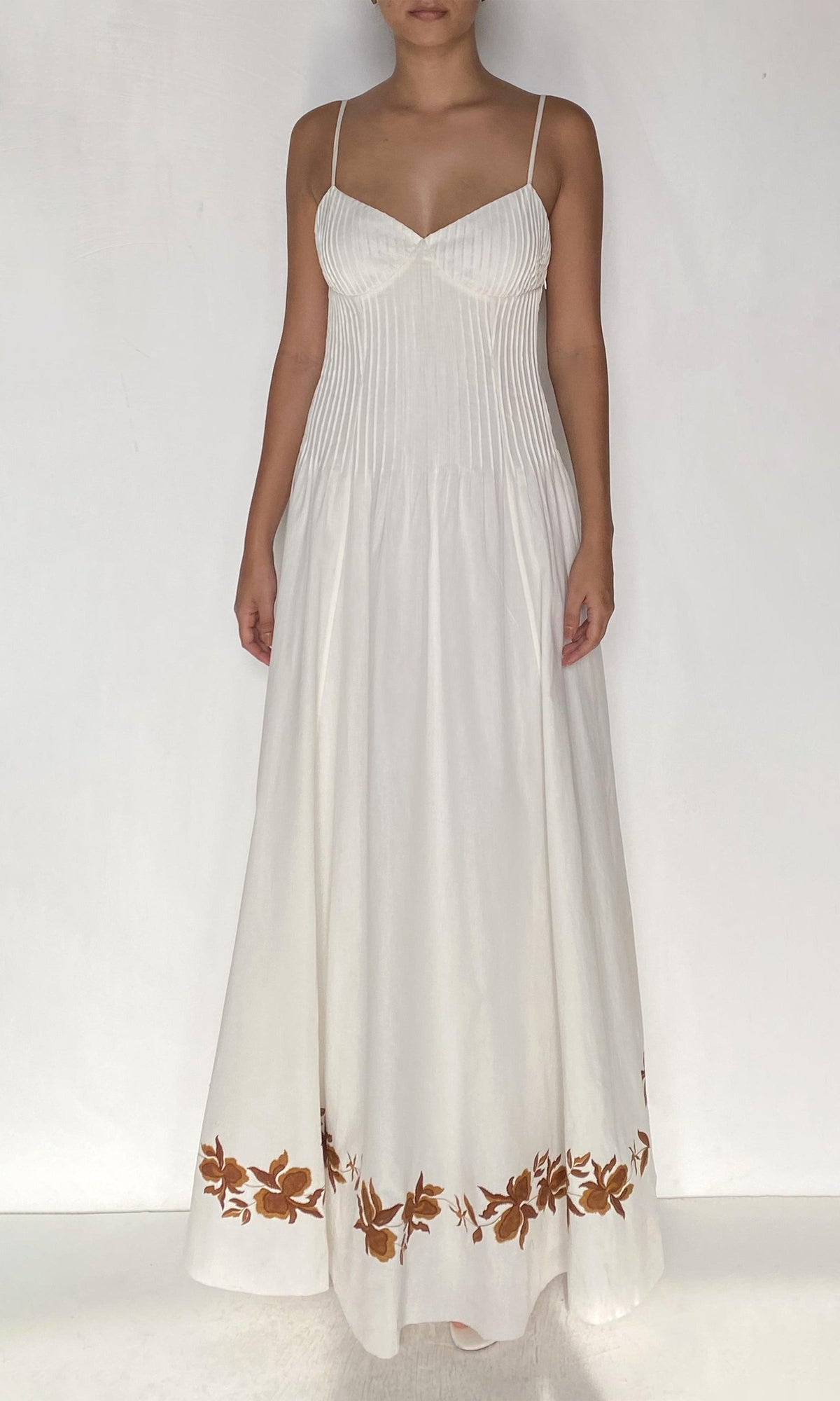 Hemant And Nandita | Ayra Cotton Ankle Lenght Pintuck Maxi Dress | Ivory