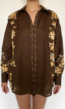 Hemant And Nandita | Bota Cotton Linen Oversized Shirt | Brown
