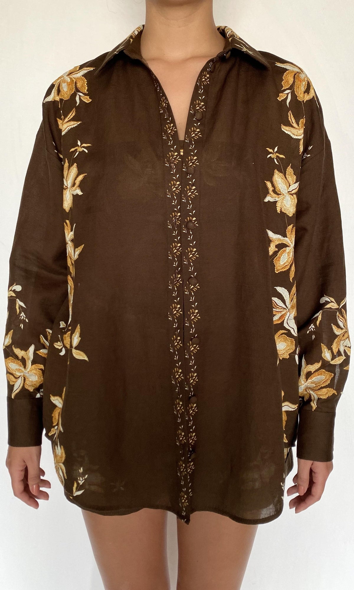 Hemant And Nandita | Bota Cotton Linen Oversized Shirt | Brown
