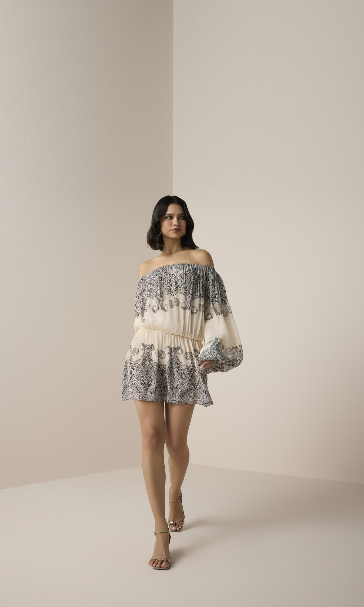 Womens | Chavi Viscose Crepe Slip On Mini Dress | Eggshell
