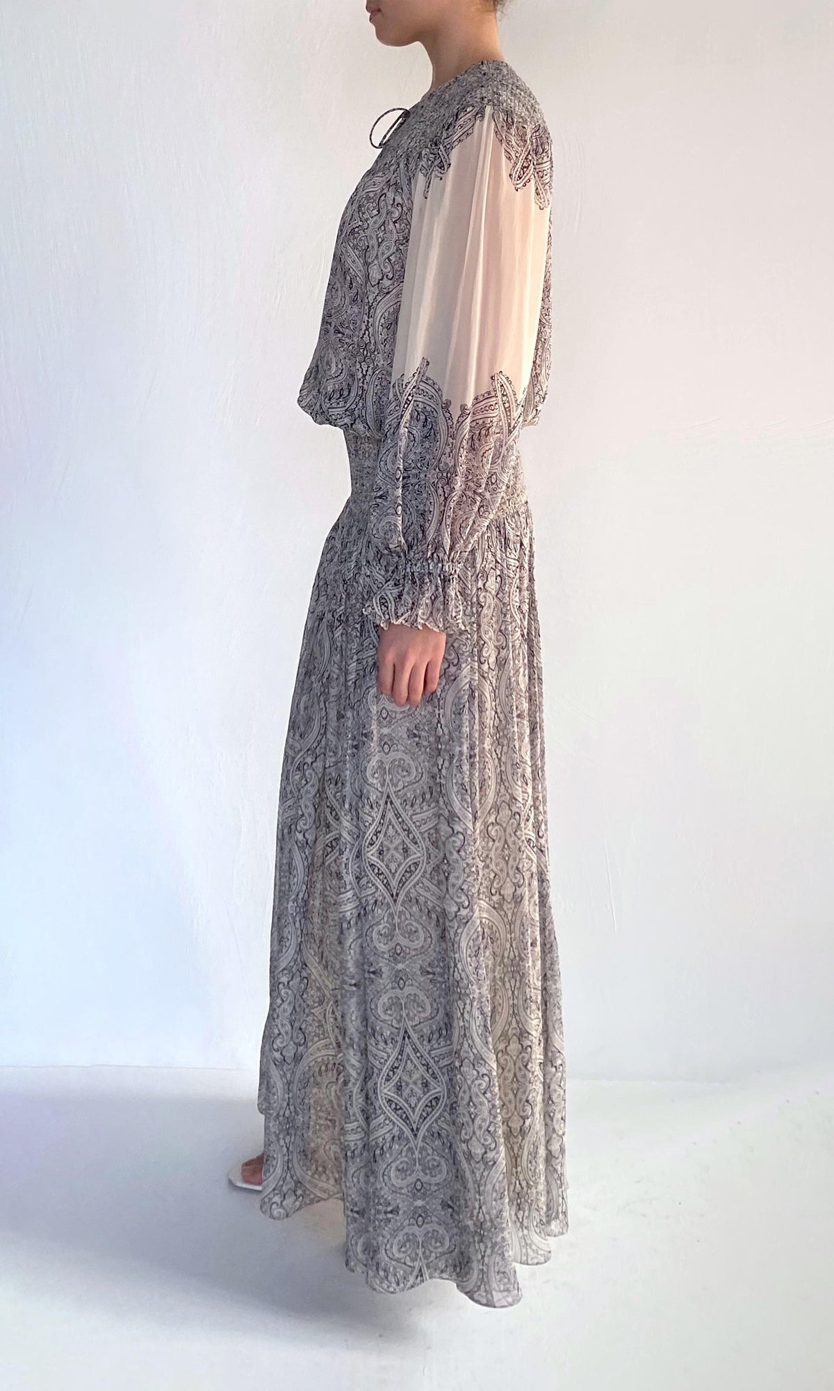 Womens | Chavi Viscose Flat Chiffon Smocked Detail Maxi Dress | Eggshell