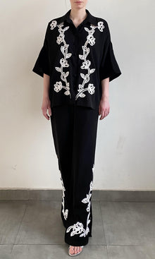 Hemant And Nandita | Daha Polyester Crepe Oversized Shirt | Black White